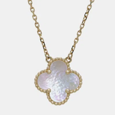 Pre-owned Van Cleef & Arpels 18k Yellow Gold Mother Of Pearl Vintage Alhambra Necklace