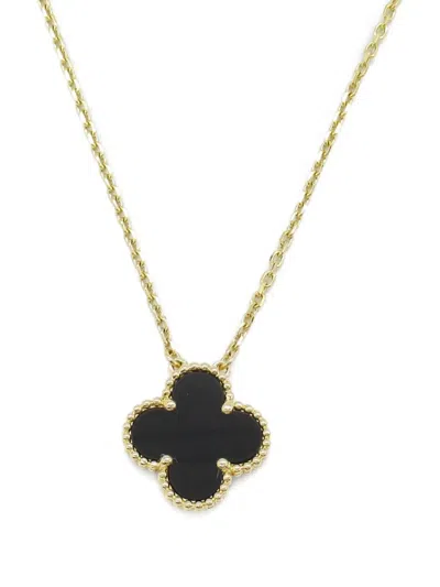 Pre-owned Van Cleef & Arpels 18k Yellow Gold Onyx Clover Necklace