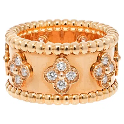 Pre-owned Van Cleef & Arpels 18k Yellow Gold Perlee Diamond Ring