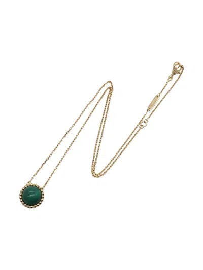 Pre-owned Van Cleef & Arpels 18k Yellow Gold Perlée Malachite Necklace In Green