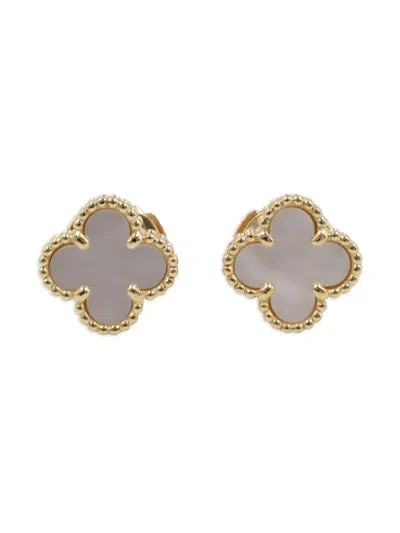Pre-owned Van Cleef & Arpels 18k Yellow Gold Sweet Alhambra Mother Of Pearl Earrings In White