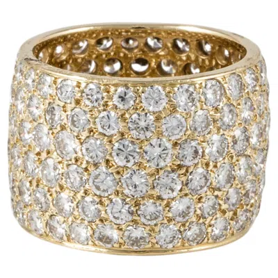 Pre-owned Van Cleef & Arpels 18k Yellow Gold Wide Pavé Diamond Eternity Band