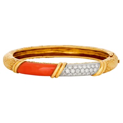 Pre-owned Van Cleef & Arpels Van Cleef And Arpels 18k/plat Coral And Diamond Bangle Bracelet In Red