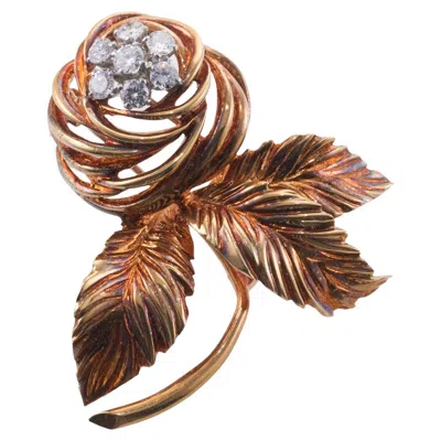 Pre-owned Van Cleef & Arpels 1960s Diamond Gold Flower Brooch In Multi