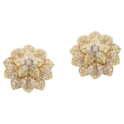 Pre-owned Van Cleef & Arpels 1960s  French Flower Diamond Petal Earrings In Multi