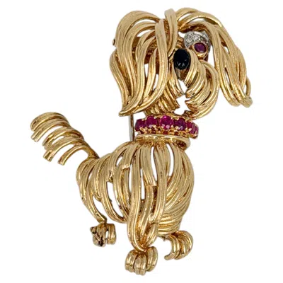 Pre-owned Van Cleef & Arpels 1960s Vintage  18 Karat Gold Ruby Diamond Dog Pin Brooch In Multiple