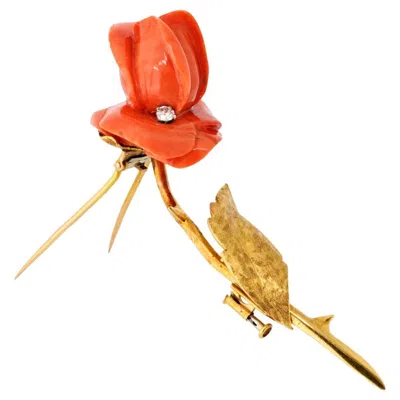 Pre-owned Van Cleef & Arpels 1965 Vintage 18k Yellow Gold Coral Rose Brooch