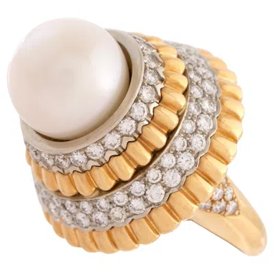 Pre-owned Van Cleef & Arpels 1970's Southsea Pearl And Diamond Ring Signed  18k In Multi