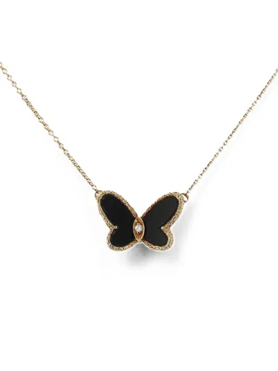 Pre-owned Van Cleef & Arpels 1970s Diamond And Onyx Butterfly Necklace In Gold