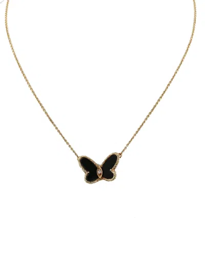 Pre-owned Van Cleef & Arpels 1970s Onyx And Diamond Butterfly Necklace In Gold