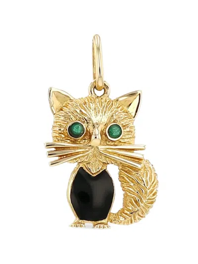 Pre-owned Van Cleef & Arpels 1980s Enamel Cat Pendant In Gold