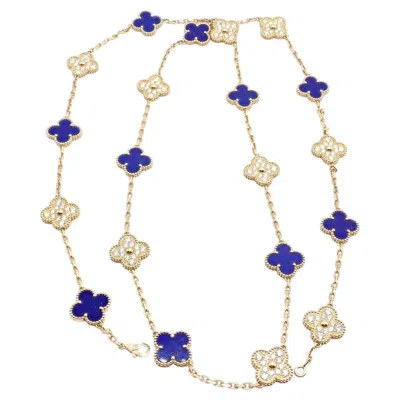 Pre-owned Van Cleef & Arpels 20 Motif Alhambra Diamond Lapis Yellow Gold Necklace