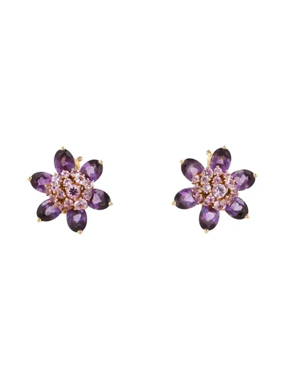 Pre-owned Van Cleef & Arpels 2000s Yellow Gold Amethyst Sapphire Earrings