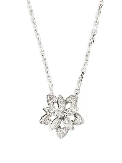 Pre-owned Van Cleef & Arpels 2010 18kt White Gold Lotus Diamond Necklace In Silver