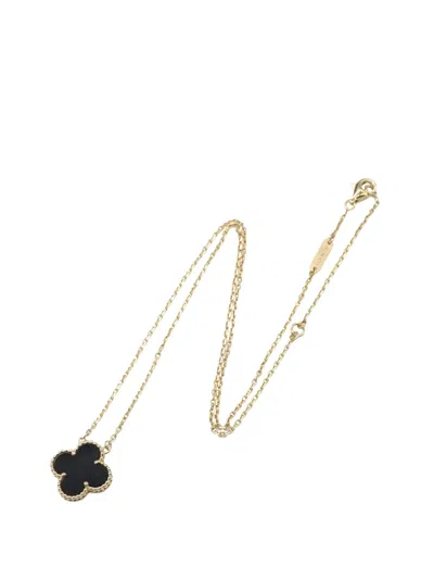 Pre-owned Van Cleef & Arpels 2010-2025 18k Yellow Gold And Onyx Vintage Alhambra Pendant Necklace In Black