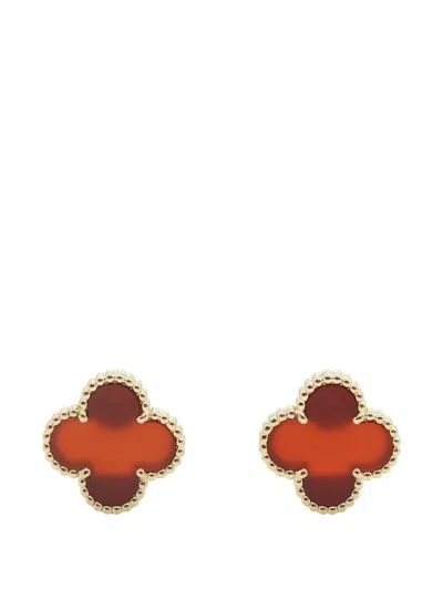 Pre-owned Van Cleef & Arpels 2010's Alhambra Carnelian Earrings In Gold