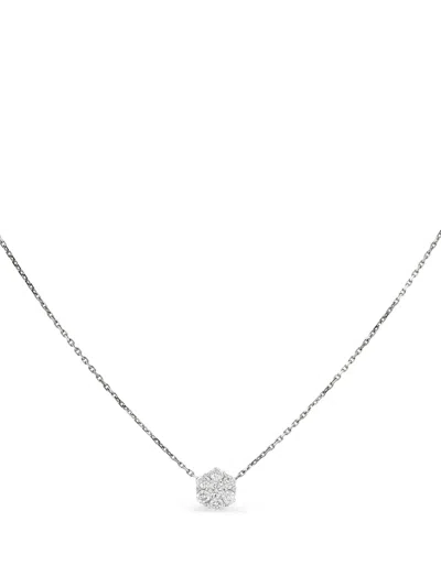 Pre-owned Van Cleef & Arpels 2010's Flower-pendant Diamond-embellishment Necklace In Silver