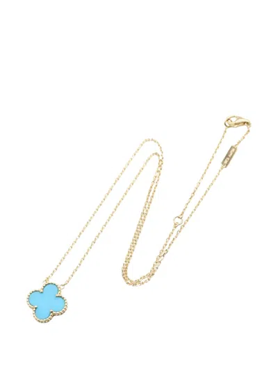Pre-owned Van Cleef & Arpels 2010 Vintage Alhambra Turquoise Necklace In Gold