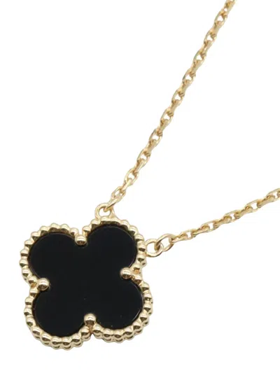 Pre-owned Van Cleef & Arpels 2010-2025 18k Yellow Gold And Onyx Vintage Alhambra Pendant Necklace In Black