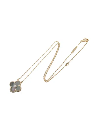 Pre-owned Van Cleef & Arpels 2010s 18k Rose Gold Alhambra Diamond And Mother-of-pearl Necklace In Pink