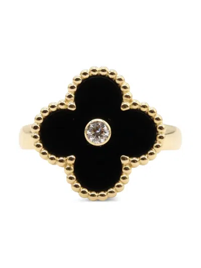 Pre-owned Van Cleef & Arpels 2010s 18k Yellow Gold Alhambra Diamond And Black Onyx Ring