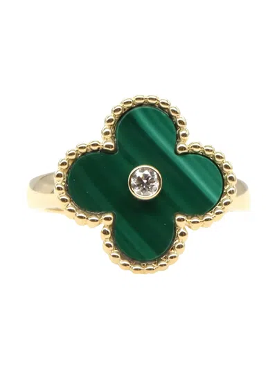 Pre-owned Van Cleef & Arpels 2010s 18k Yellow Gold Alhambra Diamond And Malachite Ring