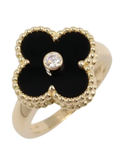 Pre-owned Van Cleef & Arpels 2010s 18k Yellow Gold Alhambra Diamond And Onyx Ring