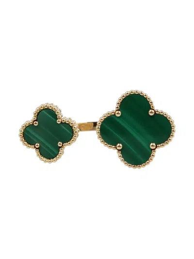 Pre-owned Van Cleef & Arpels 2010s 18k Yellow Gold Alhambra Malachite Clover Ring