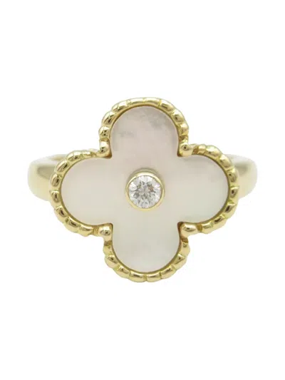 Pre-owned Van Cleef & Arpels 2010s 18k Yellow Gold Alhambra Mother Of Pearl And Diamond Ring