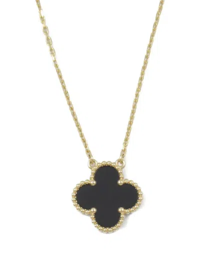 Pre-owned Van Cleef & Arpels 2010s 18k Yellow Gold Alhambra Onyx Necklace