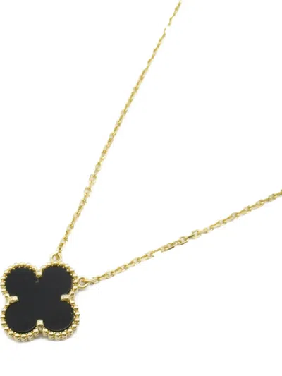 Pre-owned Van Cleef & Arpels 2010s 18k Yellow Gold Alhambra Onyx Necklace