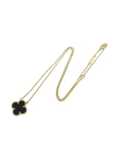 Pre-owned Van Cleef & Arpels 2010s 18k Yellow Gold Alhambra Onyx Necklace