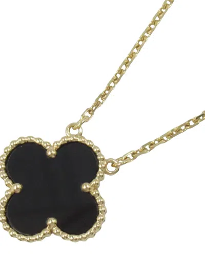 Pre-owned Van Cleef & Arpels 2010s 18k Yellow Gold Alhambra Onyx Necklace
