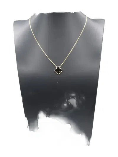 Pre-owned Van Cleef & Arpels 2010s 18k Yellow Gold Alhambra Onyx Necklace