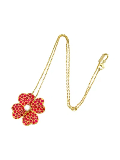 Pre-owned Van Cleef & Arpels 2010s 18k Yellow Gold Cosmos Ruby And Diamond Necklace