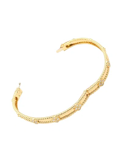 Pre-owned Van Cleef & Arpels 2010s 18k Yellow Gold Diamond Perlée Sweet Clover Bracelet