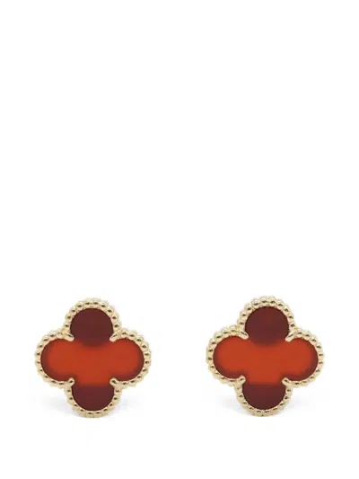 Pre-owned Van Cleef & Arpels 2010s Alhambra Carnelian Earrings In Gold