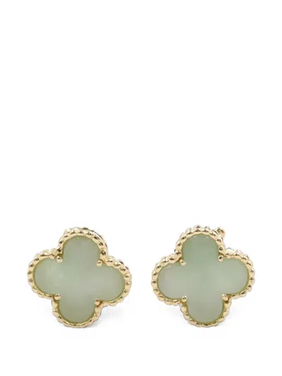 Pre-owned Van Cleef & Arpels 2010s Alhambra Jade Earrings In Gold
