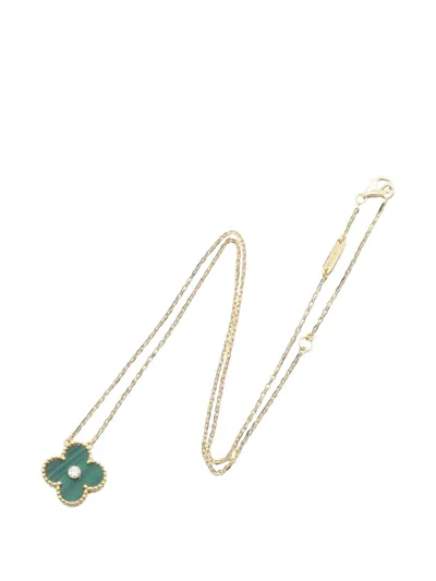 Pre-owned Van Cleef & Arpels 2010s Alhambra Malachite And Diamond Necklace In Gold