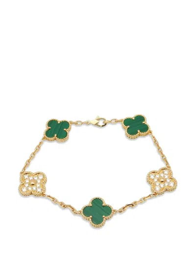 Pre-owned Van Cleef & Arpels 2010s Alhambra Malachite Diamond Bracelet In Gold