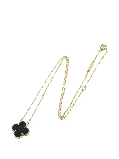 Pre-owned Van Cleef & Arpels 2010s Alhambra Onyx Necklace In Gold