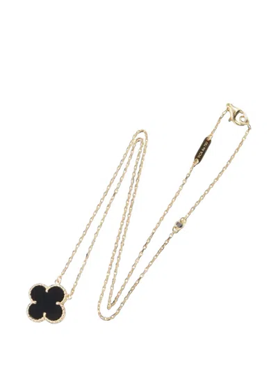 Pre-owned Van Cleef & Arpels 2010s Alhambra Onyx Necklace In Gold