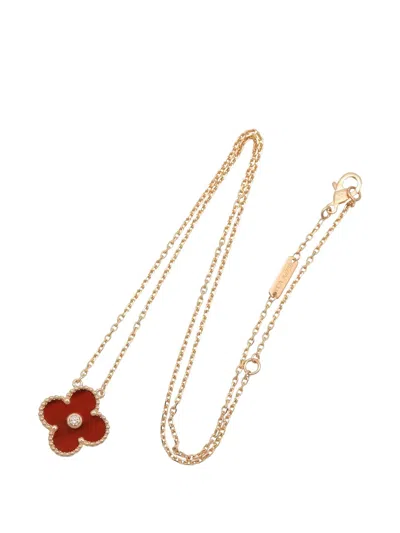 Pre-owned Van Cleef & Arpels 2010s Alhambra Tiger-eye And Diamond Necklace In Pink