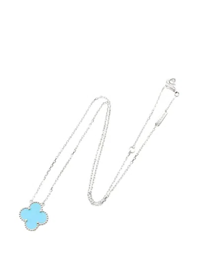 Pre-owned Van Cleef & Arpels 2010s Alhambra Turquoise Necklace In Silver