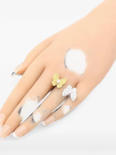 Pre-owned Van Cleef & Arpels 2010s Between The Finger Two Butterfly Diamond And Sapphire Ring In Silver