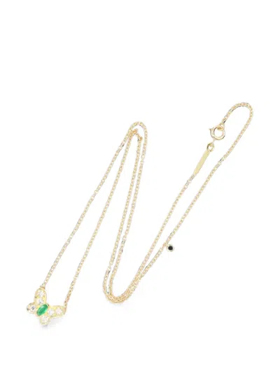 Pre-owned Van Cleef & Arpels 2010s Butterfly-motif Emerald And Diamond Necklace In Gold