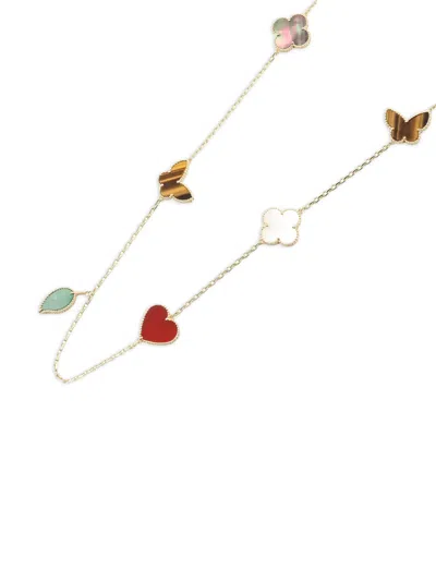 Pre-owned Van Cleef & Arpels 2010s Lucky Alhambra Motif Chain Multi-stone Necklace In Gold