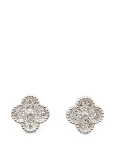 Pre-owned Van Cleef & Arpels 2010s Sweet Alhambra Diamond Earrings In Silver