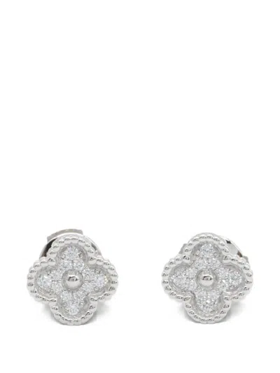 Pre-owned Van Cleef & Arpels 2010s Sweet Alhambra Diamond Earrings In Silver