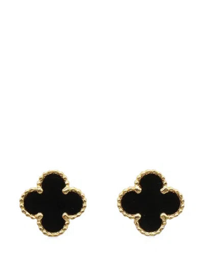 Pre-owned Van Cleef & Arpels 2010s Sweet Alhambra Onyx Earrings In Gold